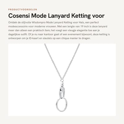 Dailygoods- Lanyard Modeaccessoire - Sleutelhanger - ID-kaart Houder - Draaibare Sluiting - 19 Inch - Elegant Design - Ketting