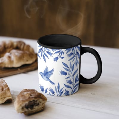 Magische Mok - Foto op Warmte Mokken - Koffiemok - Modern - Vogels - Delfts - Blauw - Magic Mok - Beker - 350 ML - Theemok