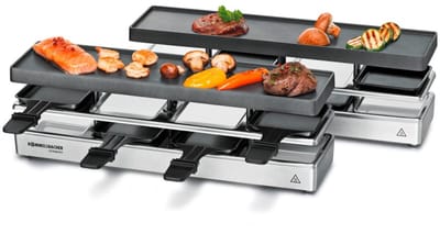 Rommelsbacher Raclette Grillset voor 4 + 4 RC 1600 - Gourmetstel - Voor 8 Personen - Omkeerbare Grillplaat - 1600 Watt - Roestvrij Staal - Met Pannetjes en Spatels