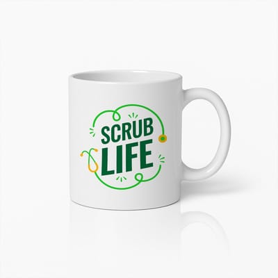 Scrub Life Mok 330ml – Grappige Verpleegkundige & Dokter Beker met Stethoscoop Design – Perfect Cadeau voor Medisch Personeel en Zorgmedewerkers