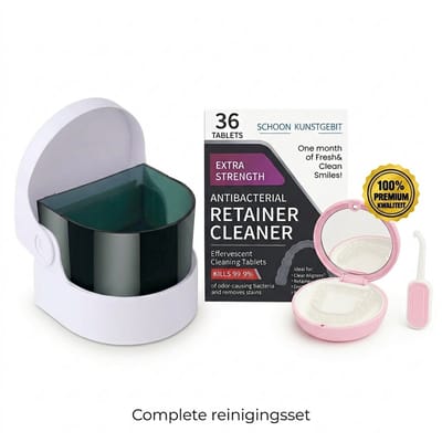 Complete Aligner Reinigingsset Roze – Ultrasoon Reiniger + Reinigingstabletten + Aligner Case met Spiegel + Verwijdertool – Voor Invisalign, Beugels & Retainers