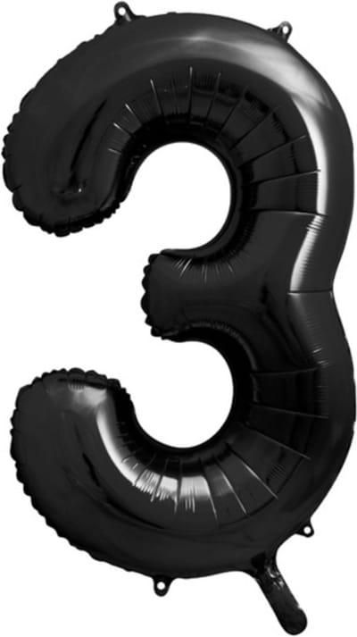 LUQ - Cijfer Ballonnen - Cijfer Ballon 3 Jaar Zwart XL Groot - Helium Verjaardag Versiering Feestversiering Folieballon
