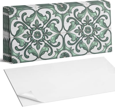 Coloray Plaktegels - Patroon met elegante motieven Wandtegel Zelfklevend - 60 cm x 30 cm - Groente Plaktegels - 6 stuks - Rechthoek PVC Tegels - Plaktegels Keuken - Zelfklevende Vloertegels Badkamer - Vinyl Tegels Zelfklevend - Portugese Tegels