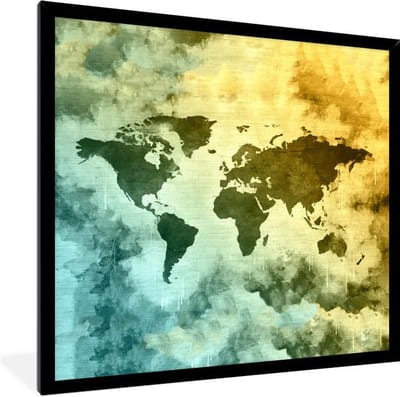 Poster in lijst - Fotolijst 40x40 cm - Posters - Wereldkaart - Rook - Kleuren - Posterlijst zwart - Decoratie - Wanddecoratie woonkamer - Muurdecoratie slaapkamer
