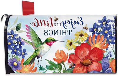 Lente Zomer Kolibrie Bloem Brievenbus Cover Magnetische Standaard Maat 21" x 19", Geniet Van De Kleine Dingen Bloemen Decoratieve Post Brief Box Wrap Decor, Seizoensgebonden Bijen Tuin Yard