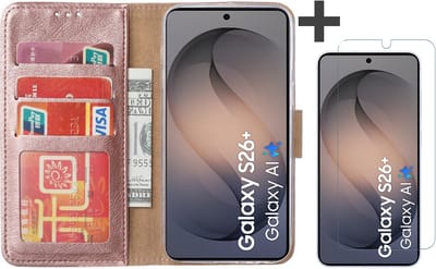 Hoesje met Screenprotector Geschikt voor Samsung Galaxy S26 Plus – Arara bookcase met pasjeshouder - Rosegoud