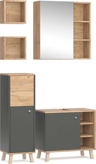 Vicco Badkamermeubel set Senyo, Antraciet, 5-delig