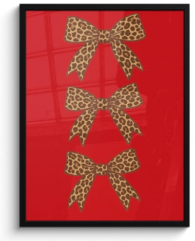 Poster in lijst - Fotolijst 50x70 cm - Posters - Strikken - Panterprint - Rood - Posterlijst zwart - Decoratie - Wanddecoratie woonkamer - Muurdecoratie slaapkamer