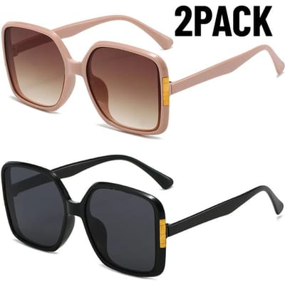 2PACK Klassieke Grote Montuur Vierkante Zonnebril Mannen Vrouwen Stijlvolle Kattenoog Zonnebrillen Mannen Straatstijl Buiten Vissen Oogbescherming UV400 Bescherming