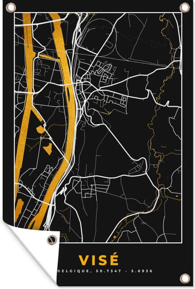 Muurdecoratie Plattegrond - Visé - Goud - Stadskaart - Kaart - 120x180 cm - Tuinposter - Tuindoek