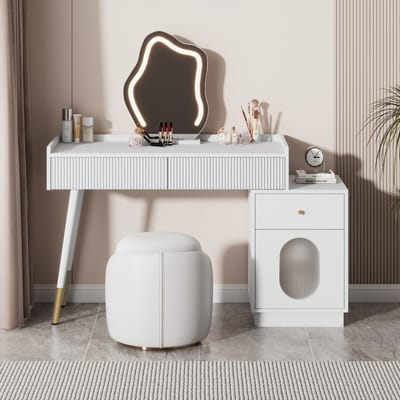 Sweiko Kaptafel - LED spiegel verlichting - 3 lades - 100*75*40cm - Wit (zonder kruk)