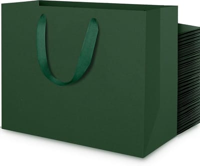 Cadeauzakjes - Papieren zakken - Feestelijke geschenken - Versterkte handvatten - 50 stuks M - Donkergroen