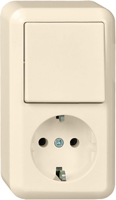 Schneider Electric Contura opbouw combinatie enkelvoudige wandcontactdoos met randaarde + wisselschakelaar - crème wit (388600)