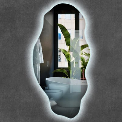 Wallfluent LED Grote Spiegel - Onregelmatige Spiegel Met LED - 50 cm x 100 cm - Passpiegel - Make-up Spiegel - Scheerspiegel - Spiegel - voor slaapkamer kleedkamer woonkamer - Koel Wit 6500K - Montageset - Luxe Moderne Wandspiegel