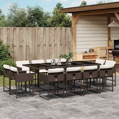 vidaXL - 13-delige - Tuinset - met - kussens - poly - rattan - bruin