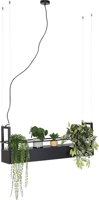 QAZQA cage rack - Industriele Dimbare LED Smart Hanglamp eettafel incl. wifi met Dimmer voor boven de eettafel | in eetkamer - 4 lichts - L 100 cm - Zwart - Industrieel - Woonkamer | Slaapkamer | Keuken