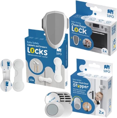 SIPO Kinderveiligheidsslotenset - Kinderbeveiliging Set - Oven Slot - Kastsloten (10 stuks) - Deurstopper Anti-Klem (2 stuks) - ABS - Wit