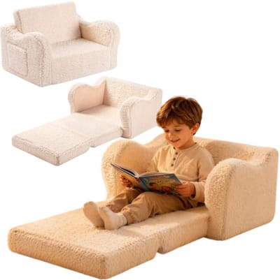 1 stuk - 2-in-1 opklapbare schuimrubberen kinderbank - Zachte bekleding - Speelzitje voor ontspanning - Speelzitje voor baby's/peuters - 40*60*43 cm - Geschikt om thuis te rusten en te spelen - gebroken wit