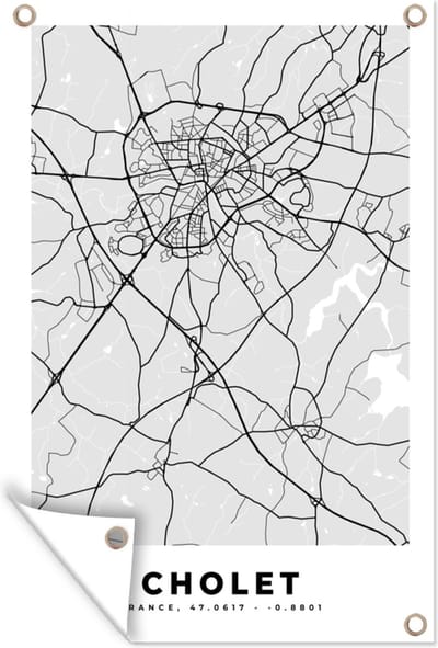 Muurdecoratie Kaart - Frankrijk - Stadskaart - Plattegrond - Cholet - 120x180 cm - Tuinposter - Tuindoek