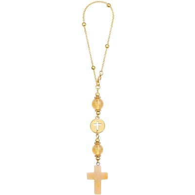 Croix en Quartz Rose Naturel Rose Ornement pour Rétroviseur de Voiture Croix en Cristal Religieux Ornement d'Intérieur de Voiture, Croix avec Accent en Cœur Pendentif Gardien Spirituel 1pcs