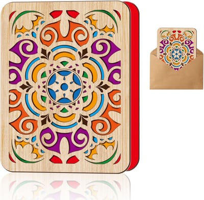 Handgemaakte Houten Wenskaart met Mandala, Duurzaam Cadeau voor Verjaardag, Valentijnsdag en Jubileum