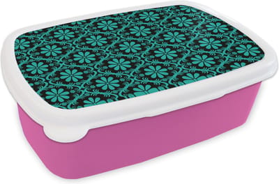 Broodtrommel Roze - Lunchbox - Brooddoos - Patronen - Gothic - Bloemen - 18x12x6 cm - Kinderen - Meisje