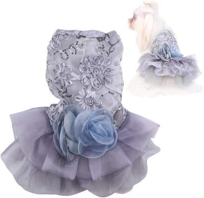Elegante jurk voor kleine honden en katten, Zijdeachtig kostuum met pailletten, Luxe bruiloftskleding voor huisdieren, Zomeroutfit voor pups en kleine honden