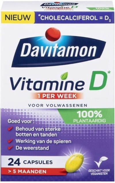 Davitamon Vitamine D - 1 per week - 100% plantaardig - Vegan supplement – Voedingssupplement - 24 capsules