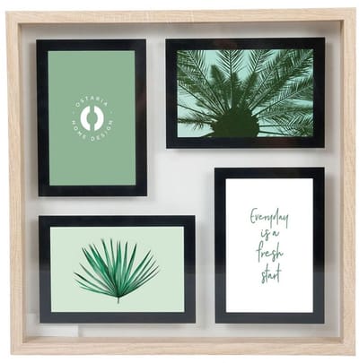 Ostaria Collage fotolijst NEO - voor 4x foto van 10 x 15 cm - hout - naturel/zwart - 36 x 36 cm - Wissellijst - Modern