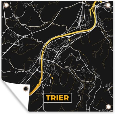 Tuin poster Black and Gold – Stadskaart – Trier – Duitsland – Plattegrond – Kaart - 200x200 cm - Tuindoek
