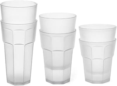 Plasticforte onbreekbare drinkglazen - 9x stuks - kunststof - transparant - 360-520-600 ml - stapelbaar - camping