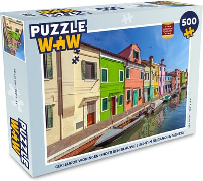 Puzzel Gekleurde woningen onder een blauwe lucht in Burano in Venetië - Legpuzzel - Puzzel 500 stukjes