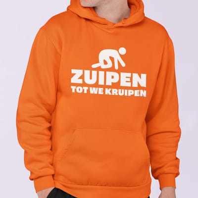 Oranje Koningsdag Hoodie Zuipen Tot We Kruipen - MAAT XS - Feestkleding & Carnavalskleding