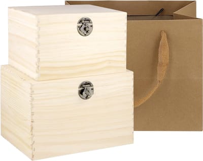 Set van 2 Houten Opbergdozen met Deksel - Vintage Decoratieve Dozen voor Opslag en Cadeaus, 23.5 x 15.5 cm en 27.5 x 16.5 cm