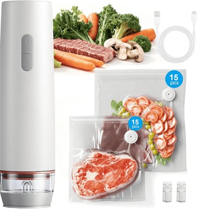 Voedselvacuümsealer - Compact handzaam ontwerp - Inclusief 30 herbruikbare vacuümzakken - Oplaadbaar - Geschikt voor thuis, op reis en voor het bewaren van voedsel
