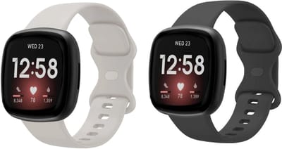 Strap-it siliconen smartwatch bandjes 2-pack geschikt voor Fitbit Versa 3 / Fitbit Versa 4 / Fitbit Sense / Fitbit Sense 2 – Lichtbeige & Zwart – comfortabel, lichtgewicht & waterbestendig – Maat L
