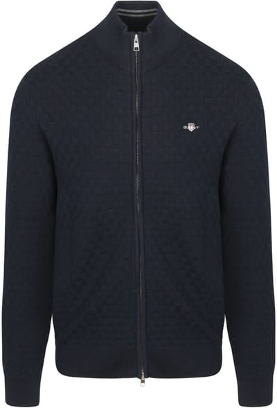 Gant Vest Micro Texture Organic Cotton Knit Two-Way Zip Avond Blauw / male