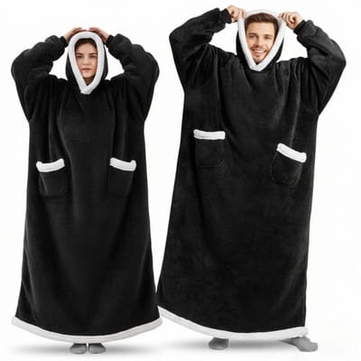 KZQ 1 pc-Hoodie Deken Fleece Deken Winter Oversized Warm TV Blanket Blanket met Mouwen en Capuchon Flannel Sherpa Fleece Dames Heren Unisex 150 cm Super Long Bank Deken-Zwart