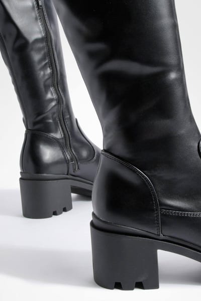 boohoo Dames Over-the-Knee Blockhakken laarzen | Black | Maat: 3