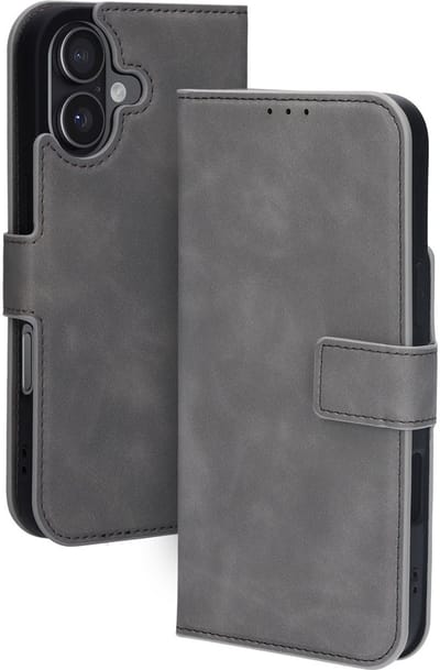 Mobiparts hoesje geschikt voor Apple iPhone 17 - Wallet/Boekhoesje - Eco Leer - Magneet Sluiting - Opberg vakken - Grijs