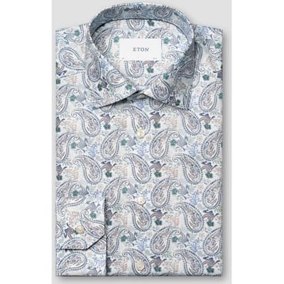 Eton Overhemd Allover Fantasy Paisley Pattern Cotton Tencel Blauw-Multi / male