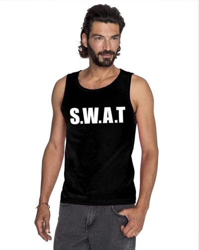 Politie S.W.A.T tekst singlet shirt/ tanktop zwart heren S