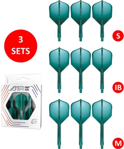 GOAT Air Green Clear NO6 - Multipack - Dart Flights & Shafts - 3 Sets - Medium, Inbetween & Short