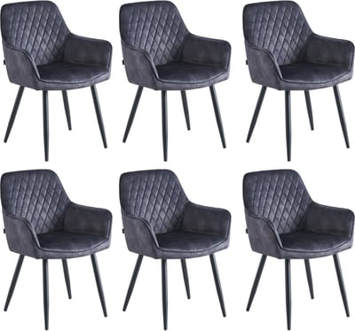 Colenis® - Beverly Eetkamerstoel - Set Van 6 - Antraciet - Vintage Velvet - Design