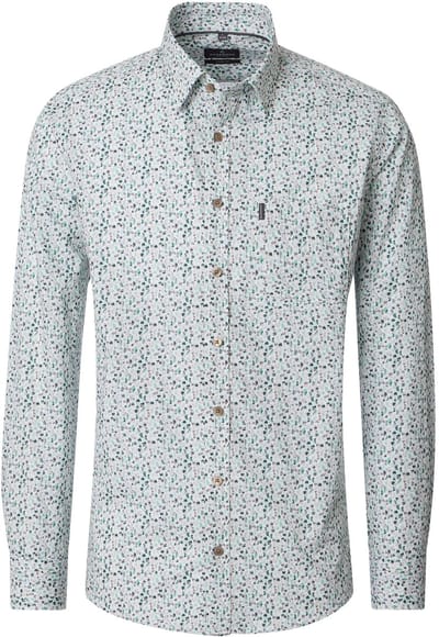 CASA MODA Sport comfort fit overhemd - popeline - wit met groen en grijs dessin - Strijkvriendelijk - Boordmaat: 39 - 40