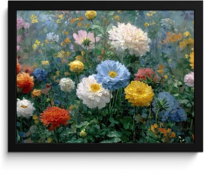 Poster in lijst - Fotolijst 40x30 cm - Posters - Close-up - Veld - Bloemen - Kleurrijk - Posterlijst zwart - Decoratie - Wanddecoratie woonkamer - Muurdecoratie slaapkamer