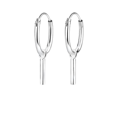 Joy|S - Zilveren bar 1 x 6 mm - staaf bedel oorbellen - oorringen