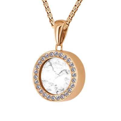 Quiges 12mm Mini Munt Hanger Rosé Goudkleurig met Zirkonia RVS Glans met Natuursteen Wit Munt en Ketting Ankerketting 42-46cm - SLSHS429