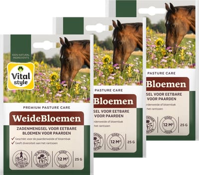 VITALstyle WeideBloemen - Bloemzaad - Zadenmengsel Met Eetbare Bloemen Voor Paarden - 36m2 - 3 x 25g