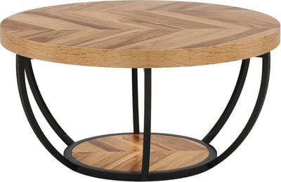 DMG Supply Ronde Salontafel - 2 Lagen - Houtlook Blad - Metalen Frame - 80 x 80 x 44 cm